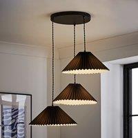ValueLights Akira Pleated 3 Way Triple Drop Ceiling Pendant Light with LED Bulbs in Black