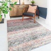 Kukoon Pink Stripe Distressed Shaggy Living Area Rug in Baby Pink | Size: 120 cm x 170 cm