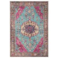Kukoon Teal Pink Multicolour Distressed Persian Style Non Slip Washable Low Pile Rug in Fuchsia | Size: 120 cm x 170 cm