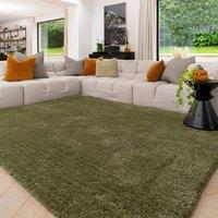 Kukoon Machine Washable Shaggy Rug Luxury Deep Pile Green Fluffy Bedroom Mat in Olive | Size: 200 cm x 290 cm