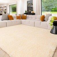 Kukoon Machine Washable Shaggy Rug Luxury Deep Pile Cream Bedroom Mat in Beige | Size: 120 cm x 170 cm