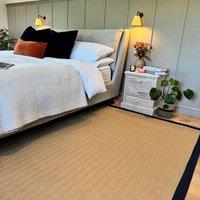 Kukoon Beige Natural Jute Herringbone Pattern Non Slip Navy Border Rug | Size: 200 cm x 290 cm