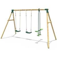 OutdoorToys Wooden Garden Swing Set with 2 Swings & Glider - Neptune Green
