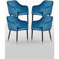 Life Interiors Set of 4 Verona Velvet Dining Chairs with Quilted Back & Black Legs - Modern Accent Chair with Gold Foot Caps in Blue