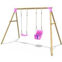 OutdoorToys Wooden Garden Swing Set with Standard Seat & Baby Seat - Luna Pink