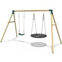OutdoorToys Wooden Double Swing Set with Boat Swing - Meteorite Green