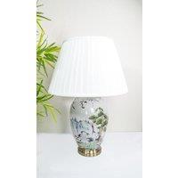 Downton Interiors Grey Crane Ceramic Table Lamp with Pleated Shade | Size: Large