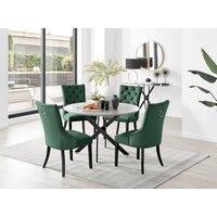FurnitureboxUK Novara Grey Concrete Effect Black Leg 120cm Round Dining Table & 6 Belgravia Black Leg Chairs in Green