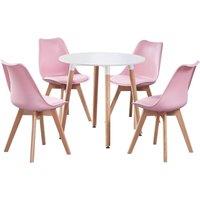 Life Interiors 5PCs Dining Set - a Round Dining Table & Set of 4 Lorenzo Tulip chairs with Padded Seat in Pink