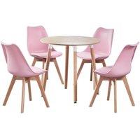 Life Interiors 5PCs Dining Set - a Round Dining Table & Set of 4 Lorenzo Tulip chairs with Padded Seat in Pink