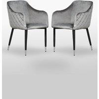 Life Interiors Set of 2 Verona Velvet Dining Chairs with Quilted Back & Black Legs - Modern Accent Chair with Silver Foot Caps in Grey