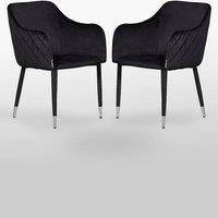 Life Interiors Set of 2 Verona Velvet Dining Chairs with Quilted Back & Black Legs - Modern Accent Chair with Silver Foot Caps