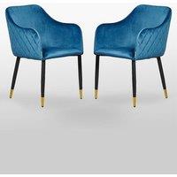 Life Interiors Set of 2 Verona Velvet Dining Chairs with Quilted Back & Black Legs - Modern Accent Chair with Gold Foot Caps in Blue