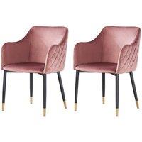 Life Interiors Set of 2 Verona Velvet Dining Chairs with Quilted Back & Black Legs - Modern Accent Chair with Gold Foot Caps in Pink
