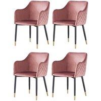 Life Interiors Set of 4 Verona Velvet Dining Chairs with Quilted Back & Black Legs - Modern Accent Chair with Gold Foot Caps in Pink