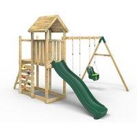 OutdoorToys Extended Tower Wooden Climbing Frame with Swings & Slide - Rainier in Beige