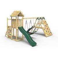 OutdoorToys Extended Tower Wooden Climbing Frame with Swings & Slide - San Luis in Beige
