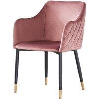 Life Interiors Single Verona Velvet Dining Chair with Quilted Back & Black Legs - Modern Accent Chair with Gold Foot Caps in Pink