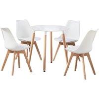 Life Interiors 5PCs Dining Set - a Round Dining Table & Set of 4 Lorenzo Tulip chairs with Padded Seat in White
