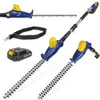 Skotek 20V 2.4m Telescopic Cordless Hedge Trimmer Long Reach, Includes 1 Battery & 1 Charger in Blue