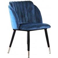 Life Interiors Single Milano Velvet Dining Chair with Stylish Ribbed Back Design, Black Metal Legs with Silver Tips in Blue