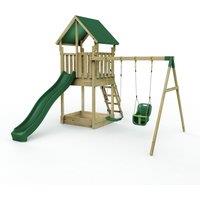 OutdoorToys Wooden Climbing Frame with Play Tower & Slide - M1 Haldon in Brown