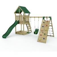 OutdoorToys Wooden Climbing Frame with Play Tower & Slide - M1 Haldon Climbing Wall in Brown