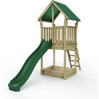 OutdoorToys Wooden Climbing Frame with Play Tower & Slide - M1 Canvas Roof in Brown