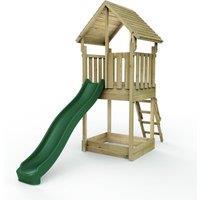 OutdoorToys Wooden Climbing Frame with Play Tower & Slide - M1 Wooden Roof in Brown
