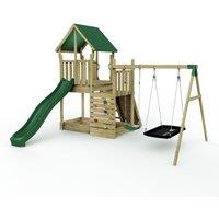 OutdoorToys Wooden Climbing Frame with Play Tower & Slide - M3 Double Ramp in Brown