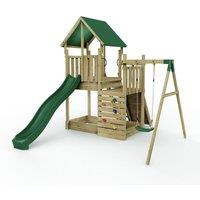OutdoorToys Wooden Climbing Frame with Play Tower & Slide - M3 Single Ramp in Brown