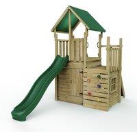 OutdoorToys Wooden Climbing Frame with Play Tower & Slide - M8 Ramp in Brown