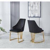 Modernique Set of 2 Velvet Upholstered Dining Chairs with Golden Metal Legs in Black