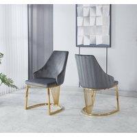 Modernique Set of 2 Velvet Upholstered Dining Chairs with Golden Metal Legs in Grey