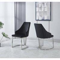 Modernique Set of 2 Velvet Upholstered Dining Chairs with Chrome Metal Legs in Black
