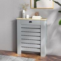 HOMCOM Heating Radiator Cover with Drawer, MDF Wood, Horizontal Slat in Grey