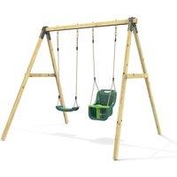 OutdoorToys Glide Wooden Double Swing Set with Two Swing Seats - Tulip (Dark Green Standard & Baby Swings)