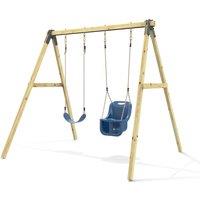 OutdoorToys Glide Wooden Double Swing Set with Two Swing Seats - Tulip (Navy Blue Belt & Baby Swings) in Navy