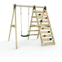 OutdoorToys Glide Wooden Single Swing Set with Climbing Wall & Swing Seat - Lavender (Dark Green Swing)