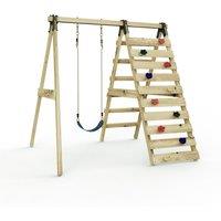OutdoorToys Glide Wooden Single Swing Set with Climbing Wall & Swing Seat - Lavender (Navy Blue Belt Swing) in Navy