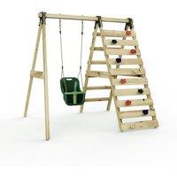 OutdoorToys Glide Wooden Single Swing Set with Climbing Wall & Swing Seat - Lavender (Dark Green Baby Swing)