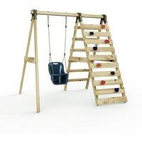 OutdoorToys Glide Wooden Single Swing Set with Climbing Wall & Swing Seat - Lavender (Navy Blue Baby Swing) in Navy