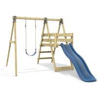 OutdoorToys Glide Wooden Single Swing Set with 6ft Slide & Swing Seat - Orchid (Navy Blue Belt Swing) in Navy