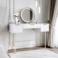 CARME HOME Lara White Dressing Table with Riley LED Mirror