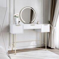CARME HOME Lara White Dressing Table with Maisie LED Mirror Wall mounting