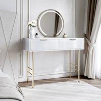CARME HOME Esme White Dressing Table with Maisie LED Mirror Wall Mounting