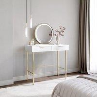 CARME HOME Maya White Dressing Table with Eden LED Mirror