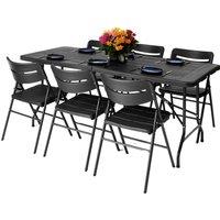 Novecrafto 6ft Folding Table & 6 Folding Chairs Set - Camping Table & Chairs in Black