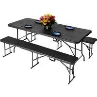 Novecrafto Folding Table & Folding Bench Seat Set Plastic Surfaces & Steel Frames in Black