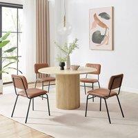 FurnitureboxUK Penrose Oak Effect Round Dining Table & 4 Tan Delta Chairs